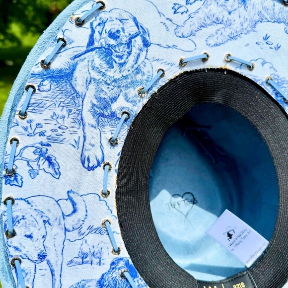 Blue Toile Dog Print Burned Suede Hat - Picture 4 of 5